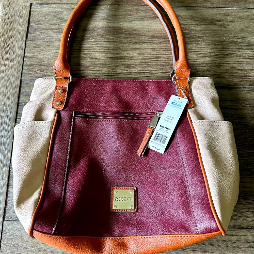 Rossetti leather shoulder purse. Maroon/Cream/Brown NWT. - Picture 1 of 5